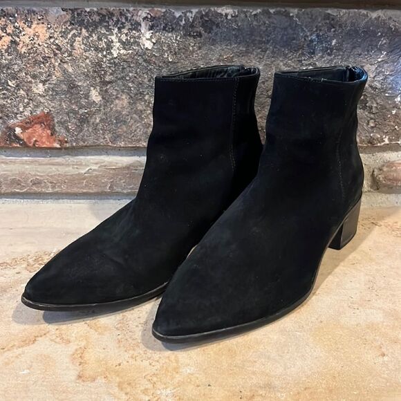 Oak Black Suede Point Toe Ankle Boots - Picture 1 of 9
